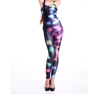 Elonbo Womens Color of Jellyfish Style Digital Painting High Waisted Stretchy Slim Jumpsuit Bodysuit