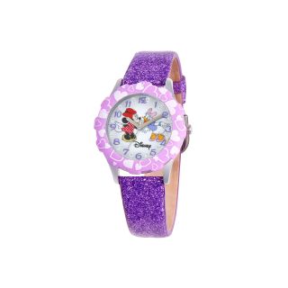 Disney Minnie Mouse & Daisy Duck Kids Purple Glitter Watch, Girls