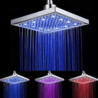 8 Inch Battery Free Temperature Controlled Led Color Changing Square Shower Head
