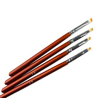 4PCS Brown Handle Acrylic Nail Art Pen Brush