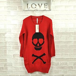 Womens Skull Pattern Woolen Red Sweater