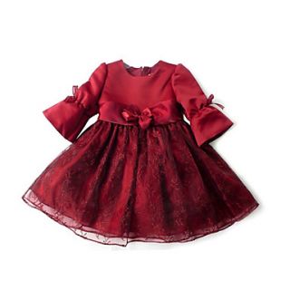 A line Jewel Knee length Satin Chiffon And Lace Flower Girl Dress With Bow
