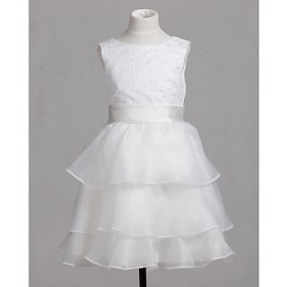 Ball Gown Jewel Knee length Satin Chiffon And Tulle Flower Girl Dress