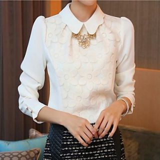 Womens Turn Down Collar Lace Splicing Blouse