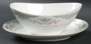 Mikasa Minuet Gravy Boat with Attached Underplate, Fine China Dinnerware   Gray