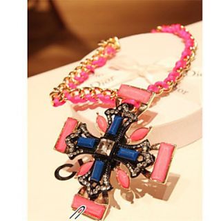 Daphne Pink Ribbon Wrapped Around Cross Pendant Short Chain Necklace(Screen Color)