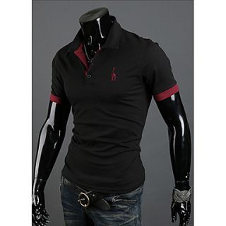 Langdeng Casual Short Sleeve Polo Shirt(Black)
