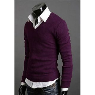 Langdeng Casual Vintage Cotton Slim Knitted V Neck Shirt(Purple)