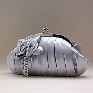 Jiminy Womens Top Grade Satin Flowers Evening Clutch Bag(Silver)