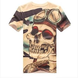 Mens V Neck Stylish Casual Skull Printing Short Sleeve T shirt