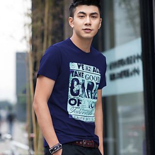 YiRANCP Mens New Style Round Collar Fashion Printed Short Sleeve Shirt(Blue)