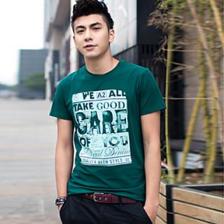 YiRANCP Mens New Style Round Collar Fashion Printed Short Sleeve Shirt(Green)