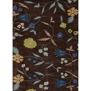 Hand tufted Transitional Floral Brown Wool Rug (36 X 56)