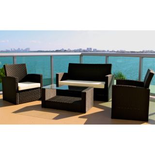 Cabo 4 piece Resin Wicker Outdoor Lounge Set (EspressoMaterials High density polyethylene, powder coated aluminum, polyester outdoor fabric cushion covers, high quality outdoor foamFinish Espresso weave Cushions includedCushion covers unzip for easy rem