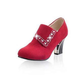 Suede Chunky Heel Heels with Rhinestone Shoes(More Colors)