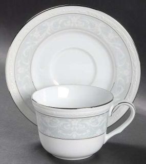 Noritake Glenrose Platinum Flat Cup & Saucer Set, Fine China Dinnerware   White