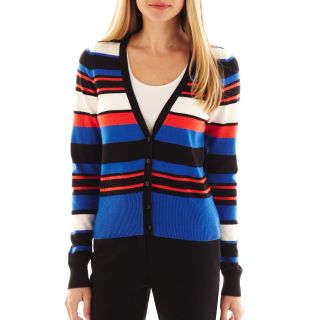 Worthington Pointelle Trim Cardigan Sweater, Monaco Stripe, Womens