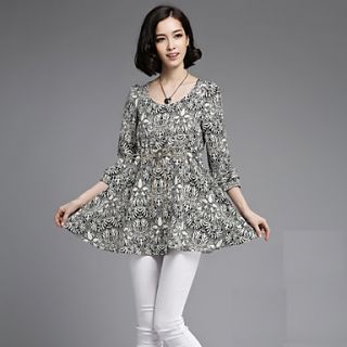 LCL Casual 3/4 Sleeve Floral Print Ruffle Knitted High Waist Dress(Screen Color)D246 A6862
