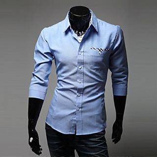 Mens Slim Casual Contrast Color Long Sleeved Shirt