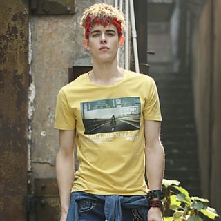 YiRANCP Mens Korean Style Casual Printed Short Sleeve Shirt(Yellow0