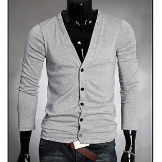 HKWB Casual Deep V Neck Cotton Slim Short Sleeve Sweater(Gray)