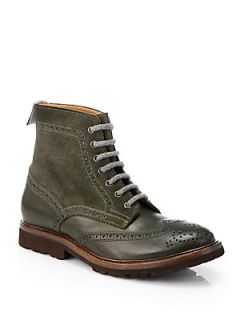 Brunello Cucinelli Leather & Suede Wingtip Boots   Green  Brunello Cucinelli Sh