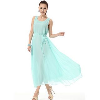 Color Party Womens Solid Color Swing Dress (Light Blue)