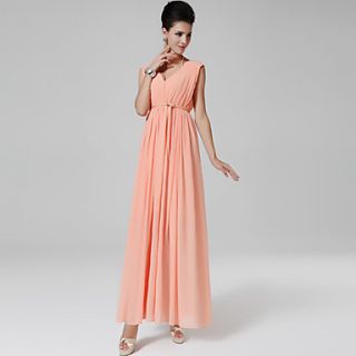 Color Party Womens Double V Neck Long Dress (Pink)