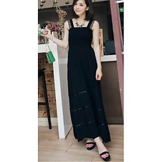 Successful Korean Lace Brace Long Section Dress (Black)
