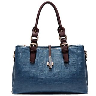 Miyue Womens Contrast Color Embossing Tote(Blue)