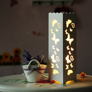 YOUKE Carving Cut Out Butterfly Pattern Rectangle Table Lamp (White)