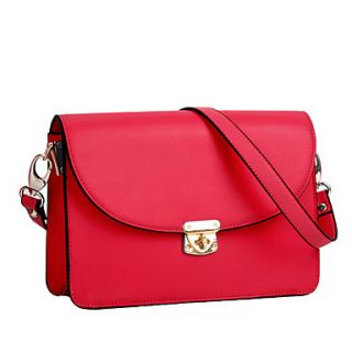 Global Freeman Womens Fashion Free Man Simple Solid Color Leather Messenger Bag(Red)