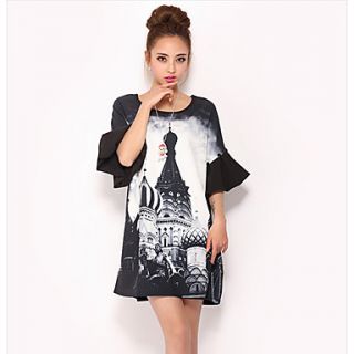 JRY Womens Round Neck Floral Print Casual Dress