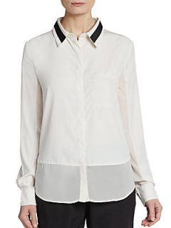 Eamon Contrast Collar Top   Off White