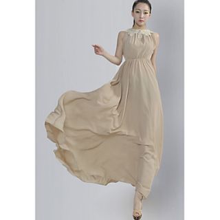 F.Modern WomenS Temperament Lace Collar Accept Waist Mop Pure Color Chiffon Dress(Black,Almond,Wine)