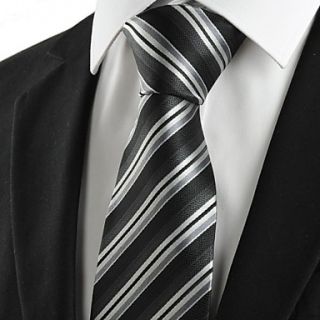Tie New Striped Grey Black Classic Mens Tie Necktie Wedding Party Holiday Gift