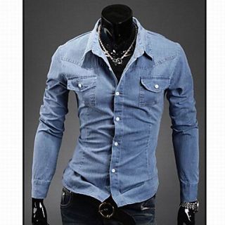 HKWB Casual Do Old Cotton Slim Long Sleeve Shirt(Dark Blue)