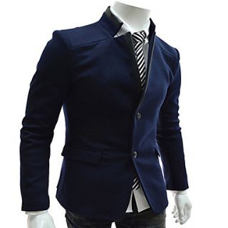 HKWB Casual Leather Joint Stand Collar Suit Coat(Navy Blue)