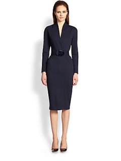 Armani Collezioni Milano Knit Jersey Belted Dress   Solid Blue