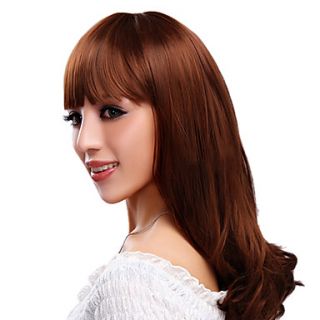 Capless Long Curly Brown Synthetic Hair Wigs Full Bang