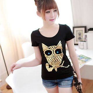 E Shop 2014 Summer Korean Maxi Owl Print Short Sleeve T Shirt (Black)