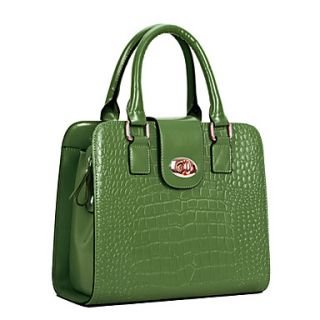 Global Freeman Womens Crocodile Simple Solid Color Leather Tote(Green)