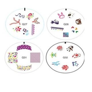 (4 Pcs) Mixed Design Animal Bride Flower Nail Art Stamp Plate For Finger Toe Fashion