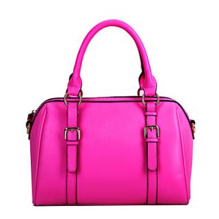 Global Freeman Womens Fashion Free Man Simple Solid Color Two Uses Leather Tote(Fuchsia)