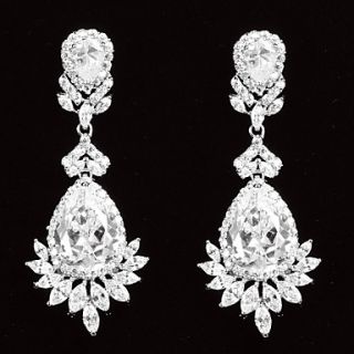 Glamorous Platinum Plated With Zircon Flower Shaped Womens Drop Earrings