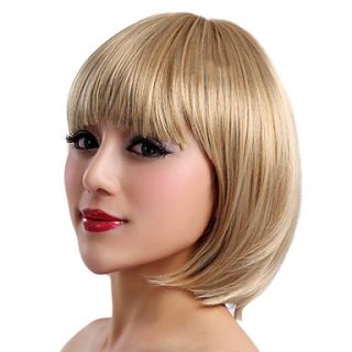 Capless Short Bob High Quality Synthetic Blonde Straight Hair Wigs Full Bang