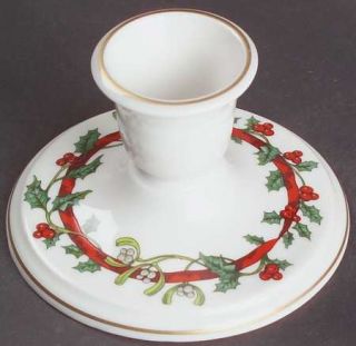Royal Worcester Holly Ribbons 2 Candlestick, Fine China Dinnerware   Red Ribbon