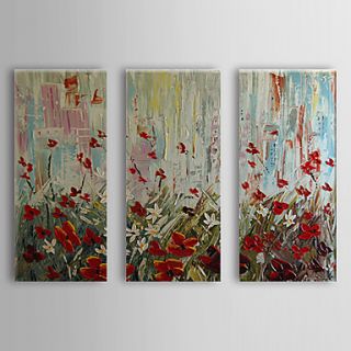 Hand Painted Oil Painting Floral Field with Stretched Frame Set of 3 1310 FL1062