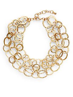 Triple Row Hammered Link Necklace   Gold