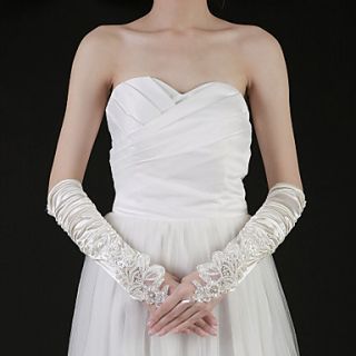 Satin Fingertips Elbow Length Bridal Gloves With Ruched (More Colors)